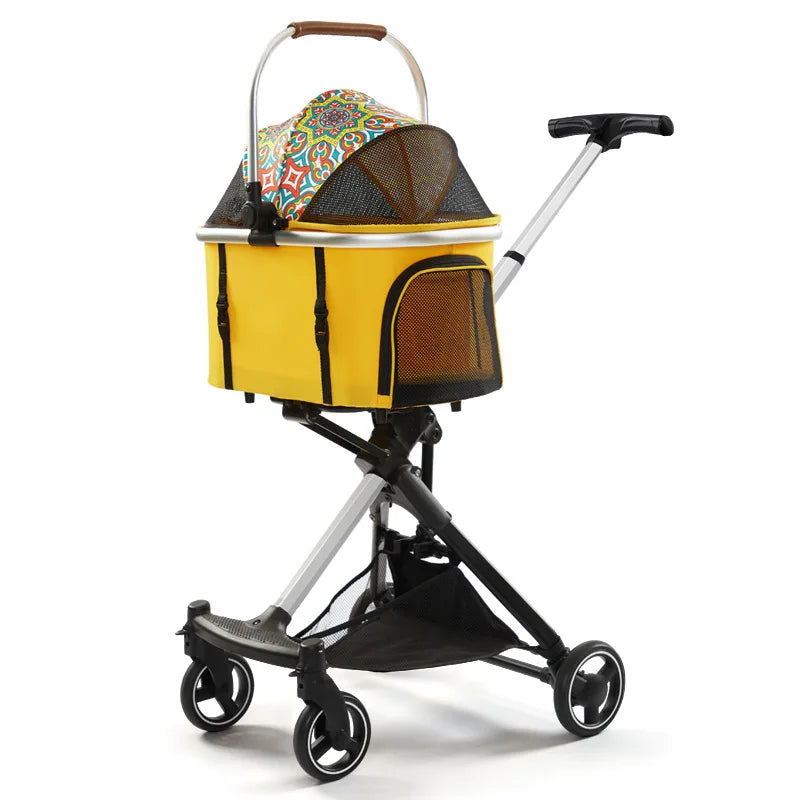Leichter vierrädriger Haustier-Kinderwagen, faltbarer Katzen-Kinderwagen, tragbarer multifunktionaler Tragekorb, Heimtierbedarf für Reisen im Freien
