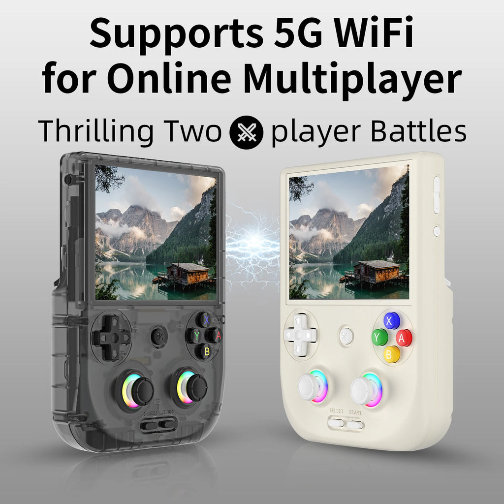 Anbernic RG 406V Retro-Handheld-Spielkonsole mit 4"-IPS-Multitouch-Display, WLAN, RGB-Beleuchtung, 3D-Hall-Joystick und 5500-mAh-Akku.