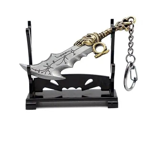 Mini Kratos Sword Key Chain Pendant For Men God of War 9cm Blades of Chaos Tiny Weapon Key Ring with Stand Accessories Keychain