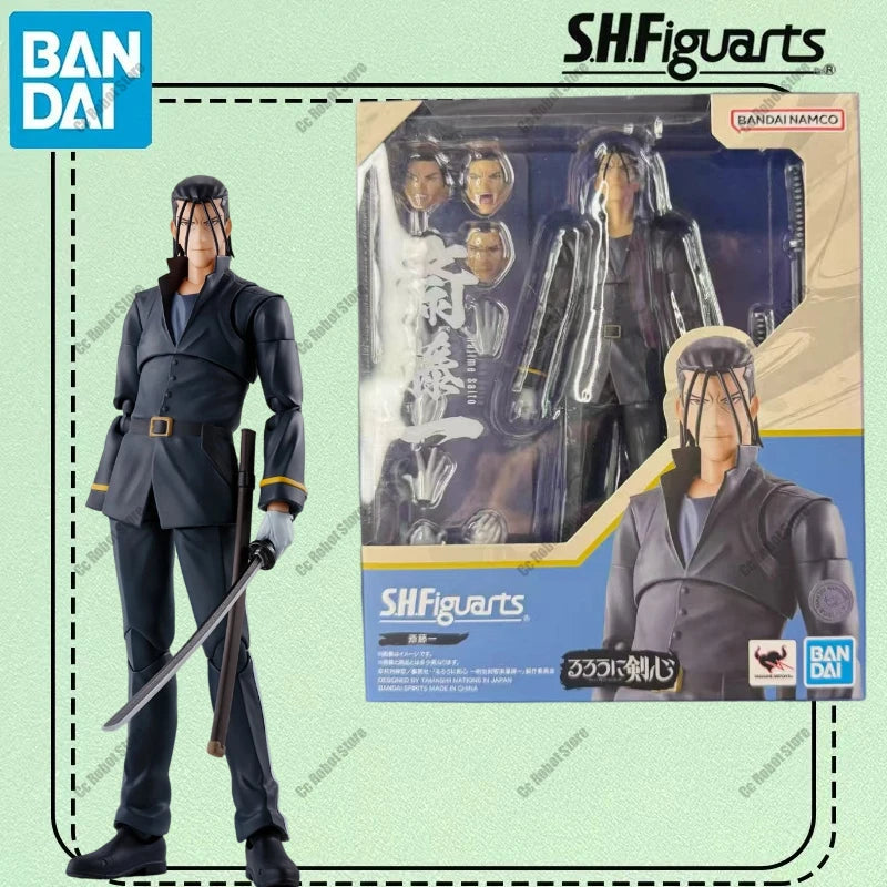 Genuine New Bandai SHF Rurouni Kenshin Shinomori Himura Kenshin Aoshi Meiji's Swordsman Action Figure Collectible Model