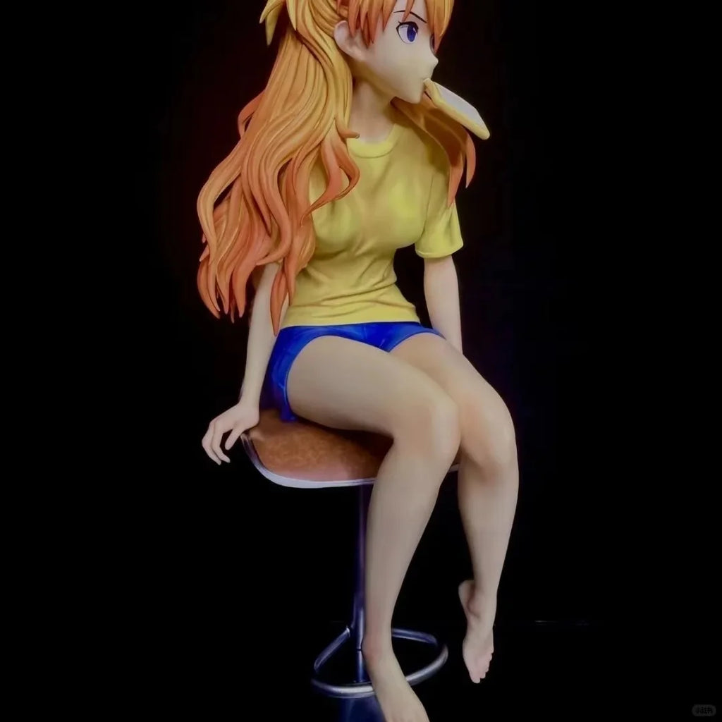 Asuka Sitting Position Bread Gk Model Handmade Animation 2D Beautiful Girl Desktop Chassis Collectible Anime Figurine