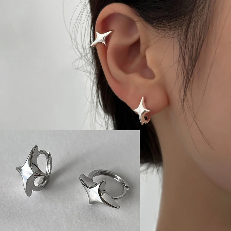 VENTFILLE 925 Sterling Silver Chunky Hoop Earrings for Women Geometric Circle Punk Ear Jewelry Party Gifts 2023 New Dropshipping