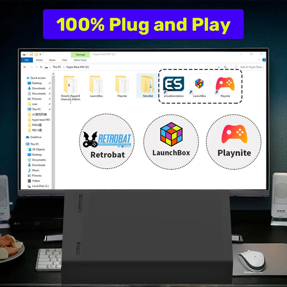 Mix500G Portable Game Hard Drive For N64/PS3/PS2/Switch/PS1/Xbox/DC External Gaming HDD With 38293 Retro Games For Win PC/Laptop