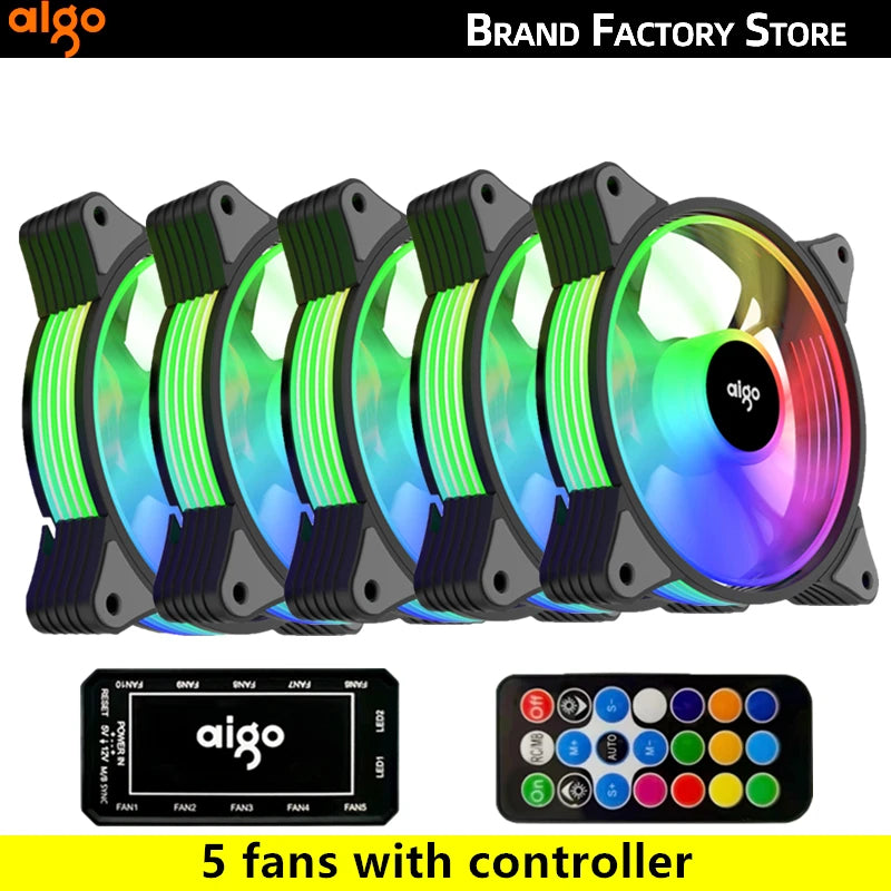 Aigo AR12 120mm PC-Computergehäuselüfter RGB-Kühlkörper Aura Sync SATA-Anschluss 12cm Kühler Argb Silent Controller Lüfterkühlung Ventilador