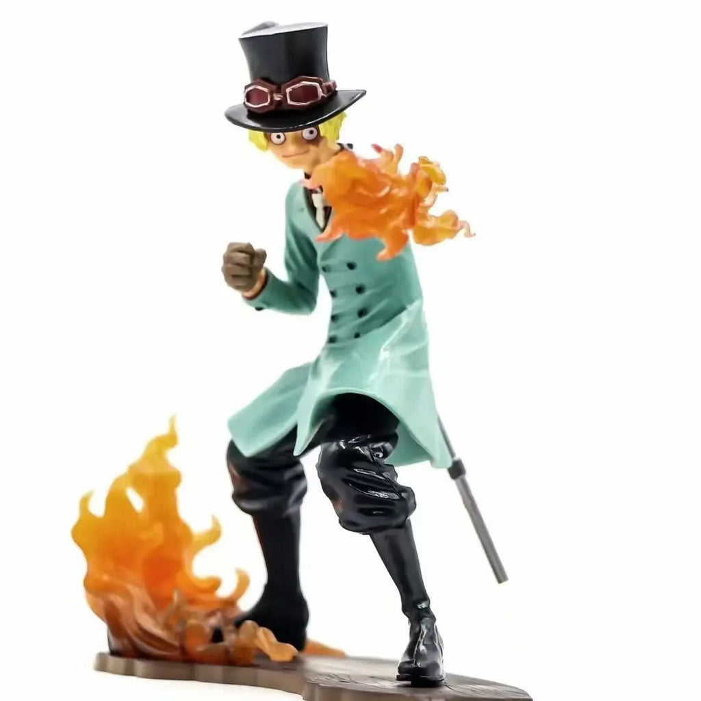 One Piece Anime Figure 13cm Feverish Action Flame Ace Sabo Action Statue PVC Collection Model Doll Toys Children Christmas Gift
