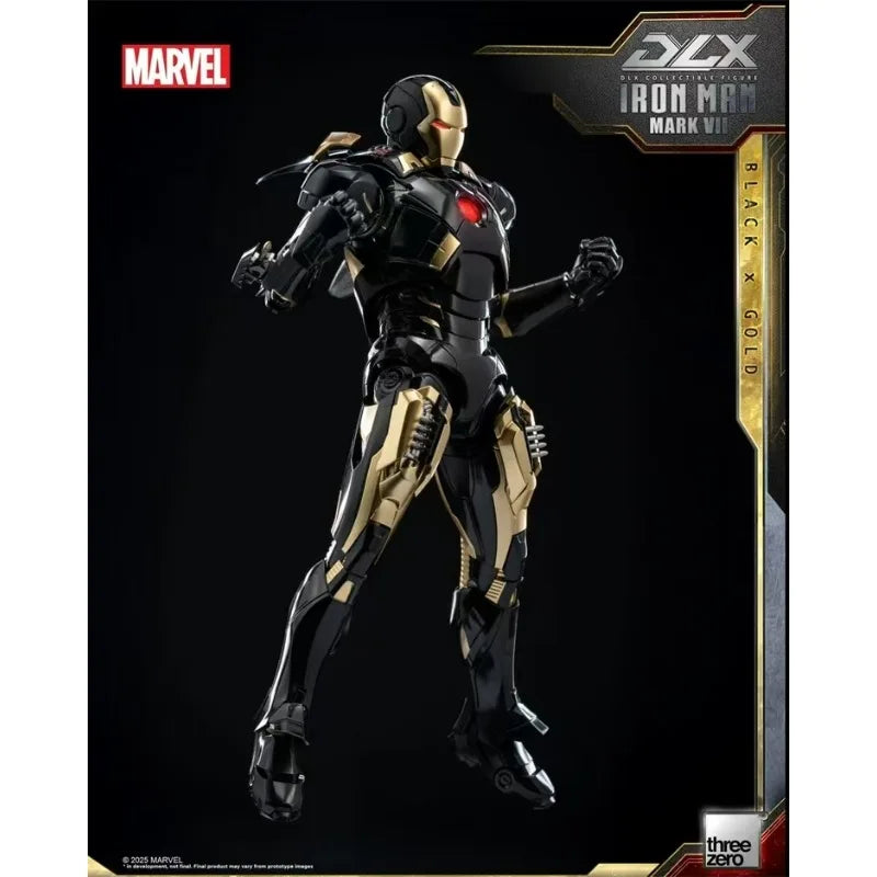 Original Threezero Marvel DLX Iron Man Mark 7 Black Gold Anime Figure Toy Collection Model