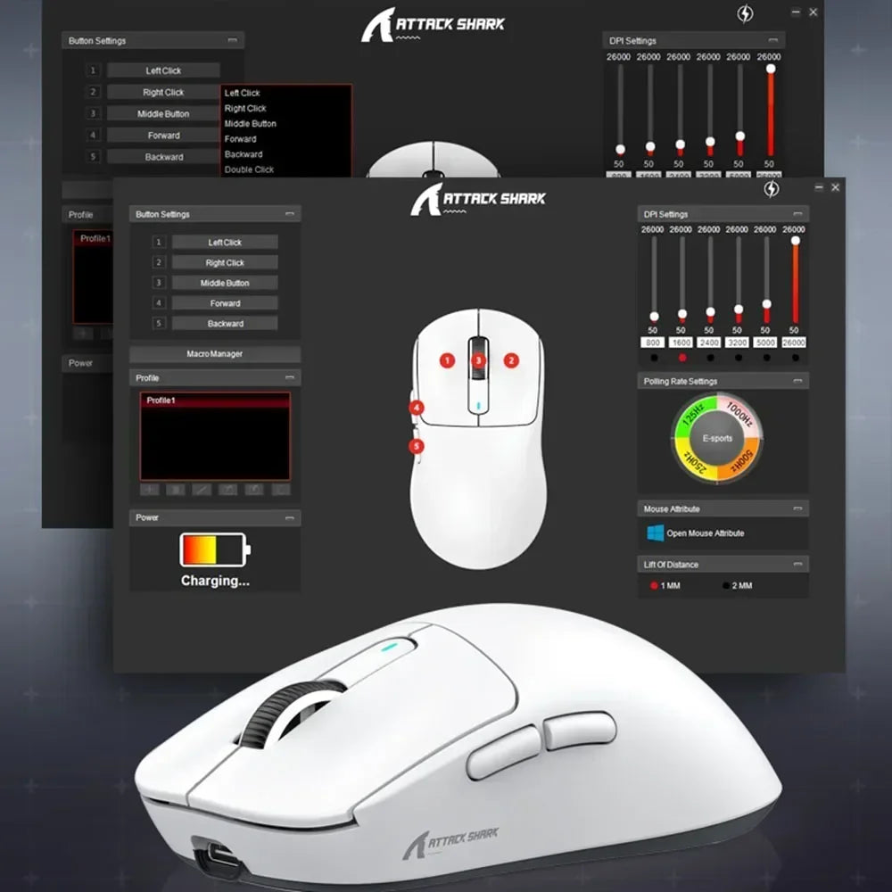 Геймърска мишка Attack Shark X3 Bluetooth, PixArt PAW3395, 26000dpi, 2.4g безжична трирежимна връзка, лека макро мишка