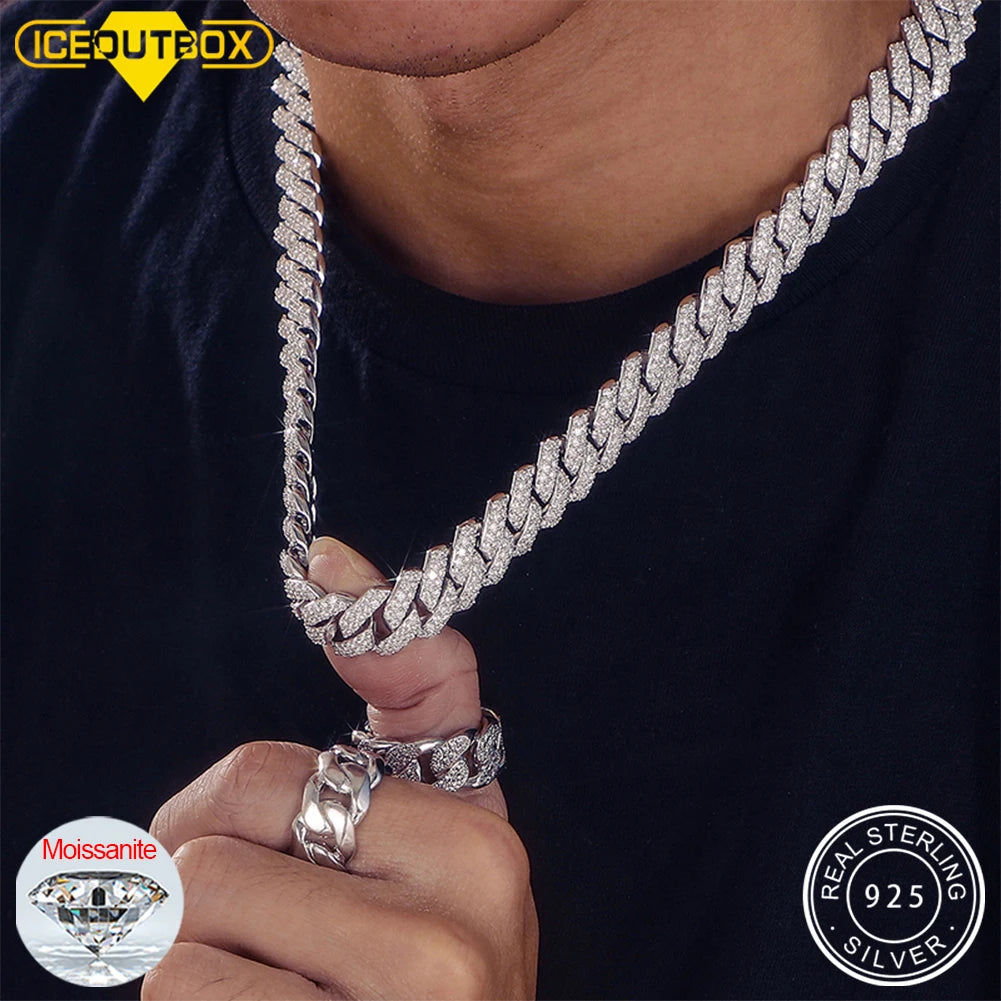 14mm S925 Sterling Silver VVS1 Moissanite Diamond Cuban Link Chain Necklace For Men Hip Hop Jewelry Miami Unisex Party Gift