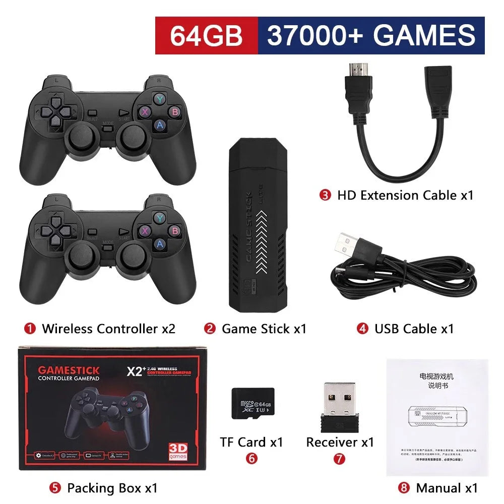 X2 Plus GD10 Pro 4K Game Stick New 3D HD 2.4G Retro Video Game Console Wireless Controller TV 50 Emulator For PS1/N64/DC Gift