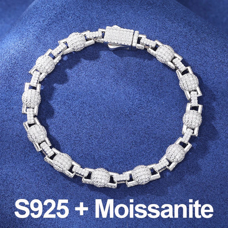 Mode S925 Iced Out Ball Bead Kette Full D VVS Moissanite Link Armband Für Frauen Hip Hop Rap Bling Schmuck Bling charms Geschenk