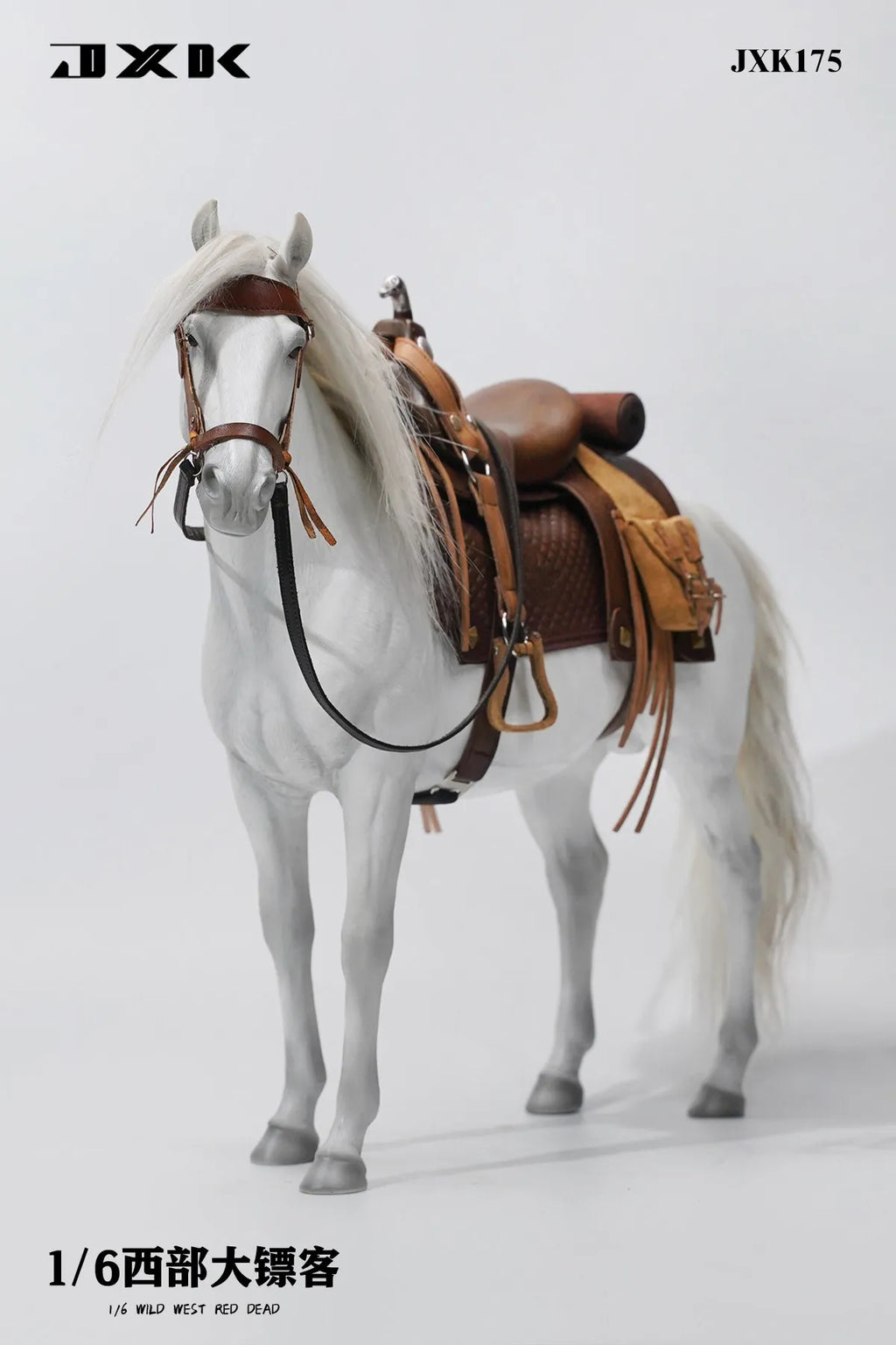 JXK 1/6 Scale White Horse Wild West Cowboy Dolls Mount With Harness Animal Resin Model Fit 12Inch Action Figure Soldier