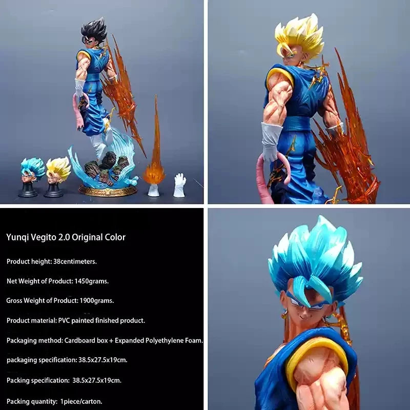38cm Dragon Ball Yun Qi Vegetto 2.0 Anime Figure 3 Headed  Replace Model Statue Collection Desktop Decoration Ornament Fans Toys