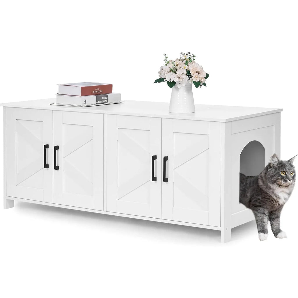 Cat Litter Box Enclosure For 2 cats, Litter Box Furniture Hidden  Double Room,Wooden Cat Washroom Furniture,Cat Hous