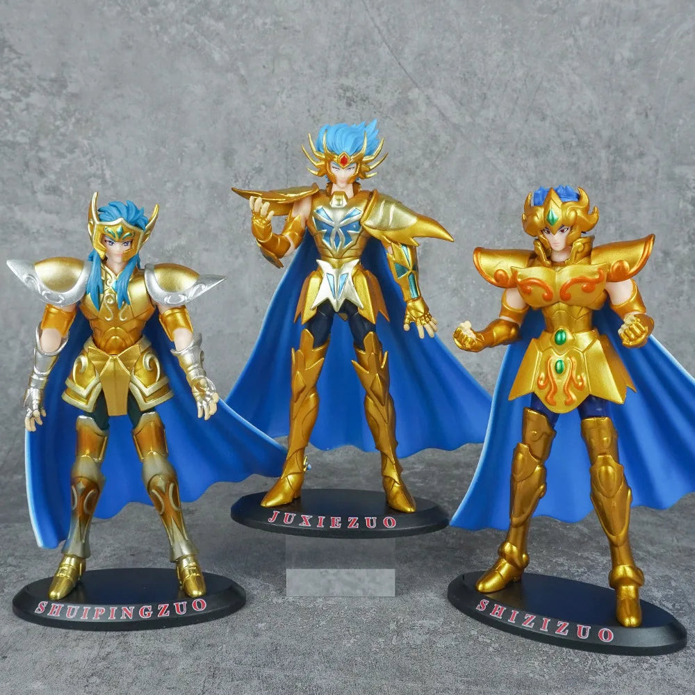 19CM Аниме Saint seiya Златна фигурка на Saint Овен Риби Козирог Водолей Поставка Анимационен модел Играчки Подаръци Колекция Декорация