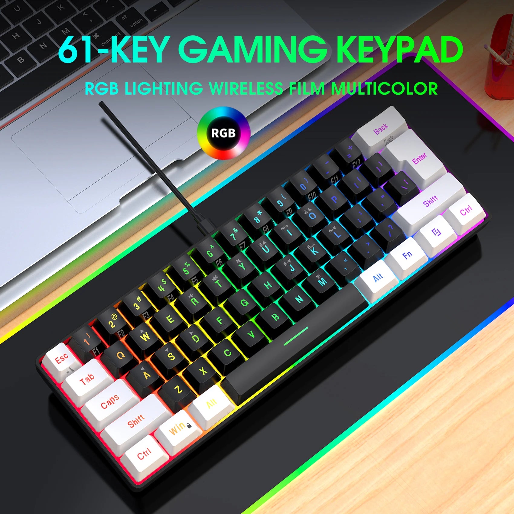 Нова 61-клавиша кабелна бяла черна клавиатура RGB геймърска мишка офис комплект с подсветка клавиатура и мишка за PUBG геймър