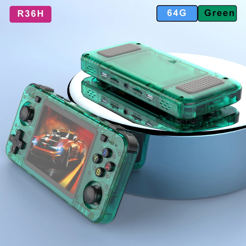 BOYHOM Neue R36H Handheld-Spielekonsole 3,5-Zoll-IPS-Bildschirm Linux RK3326 Retro-Videospiel-Player 3000 mAh 64G 10000+ klassisches Spiel