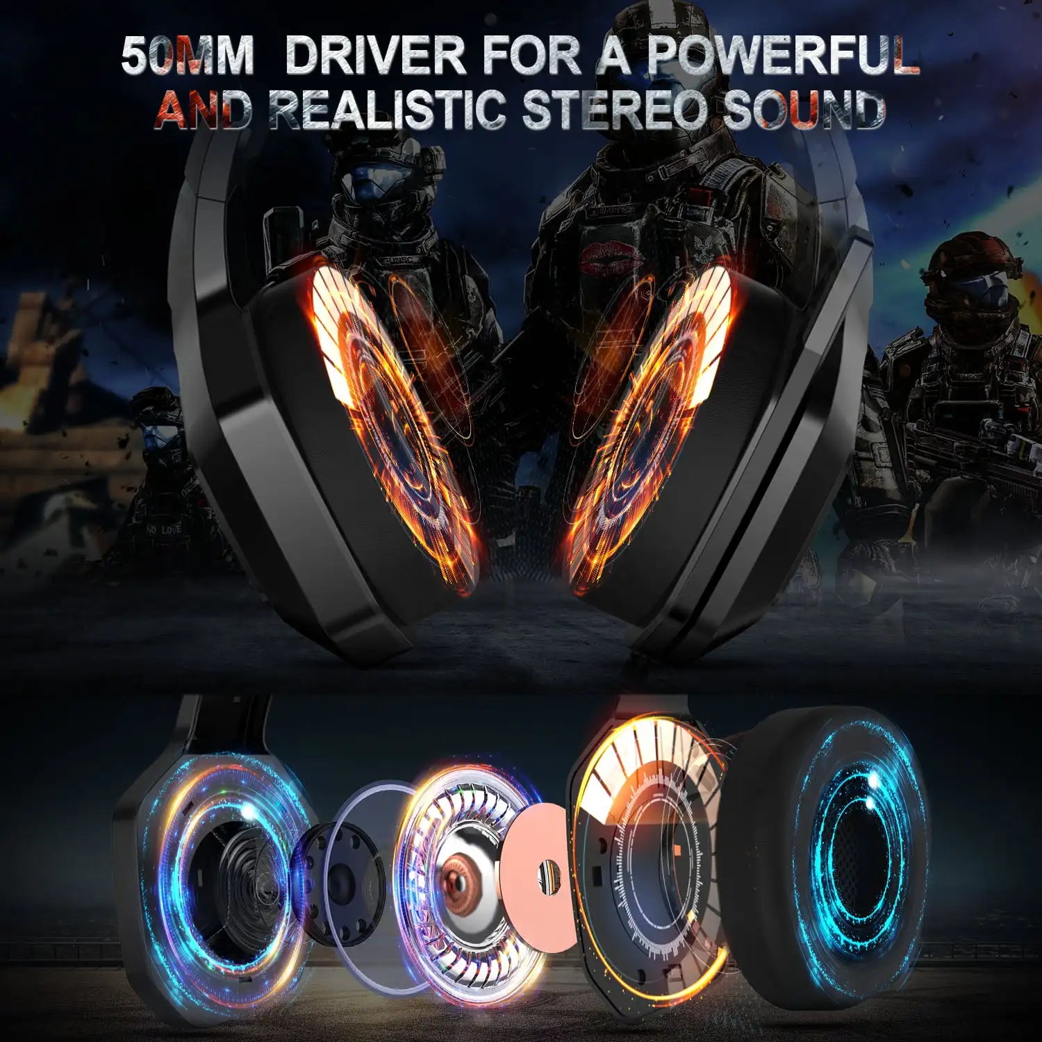 ONIKUMA K10 Gaming-Headset, Stereo-Bass-Surround-RGB-Geräuschunterdrückung, Over-Ear-Bluetooth-Kopfhörer mit Mikrofon