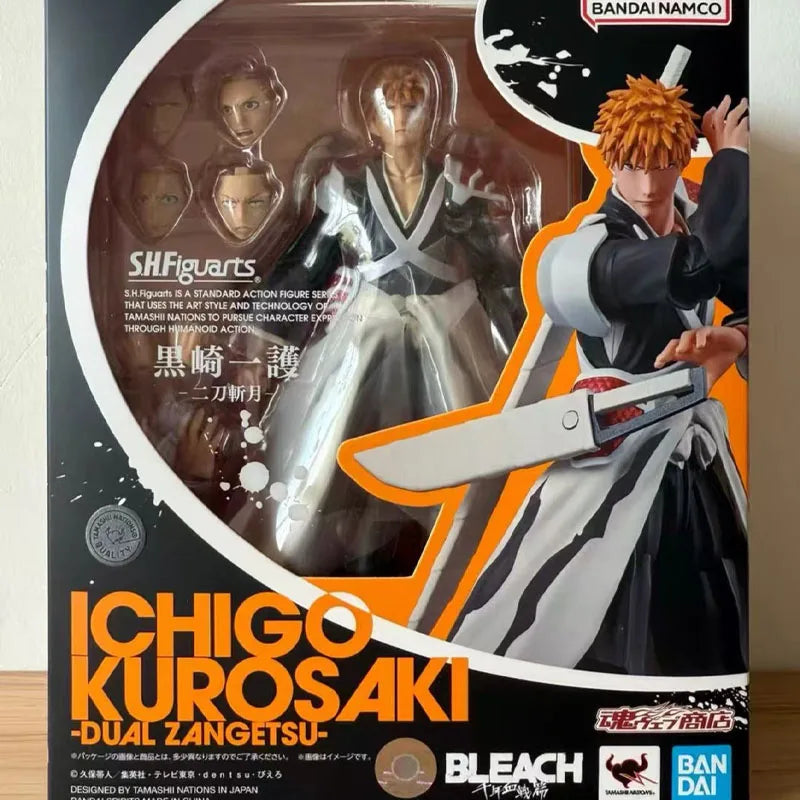 In Stock BANDAI Original S.H.Figuarts BLEACH ICHIGO KUROSAKI GETSUGATENSHO SHF Action Figure ModelGift forKid Foam Box Packaging