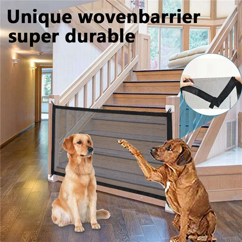 2X Pet Safety Guard Mesh Dog Gate,Pet Gate Magic Gate For Dogs, Folding Safety Gates Install Anywhere Wide Safety-ABQU