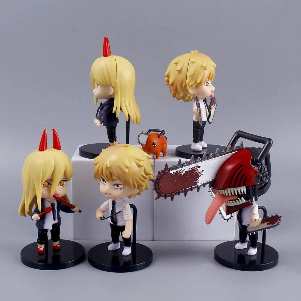 6pcs Q Version Anime Chainsaw Man Denji Pochita Makima Ko Articulated Action Figure Pvc Desktop Toys Collectible Model Kit Gifts
