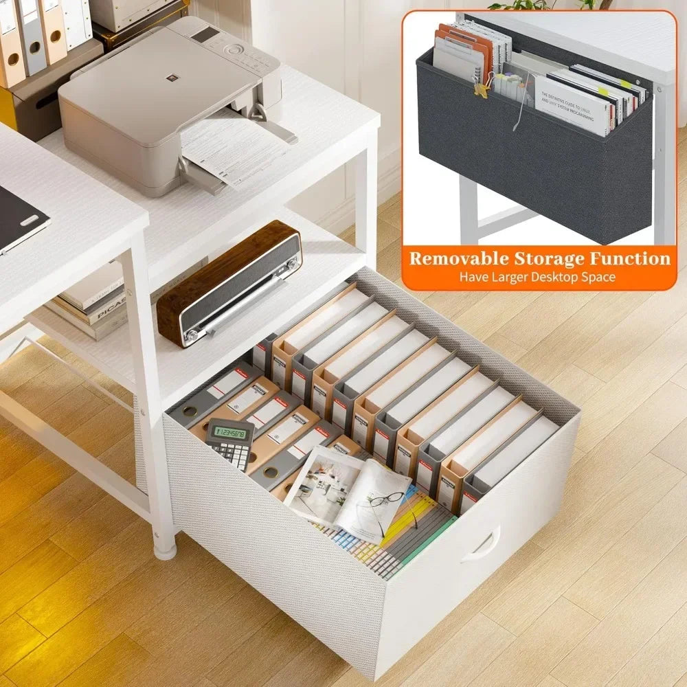 Gaming Desk with Drawers and Printer Space,Computer Desk with File Drawers Cabinet,Study Writing Office Desk