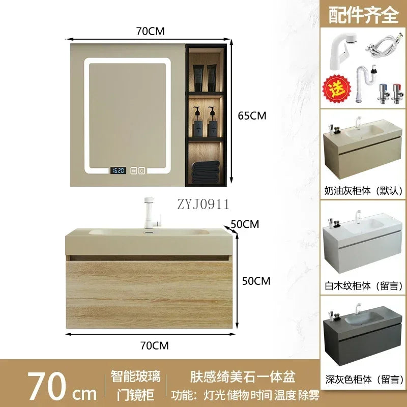 Furniture Luxury Vanity Bathroom Multifunction Home Storage Locker Mirrors Space Saving Cabinet Salon Station Floor Wooden Towel