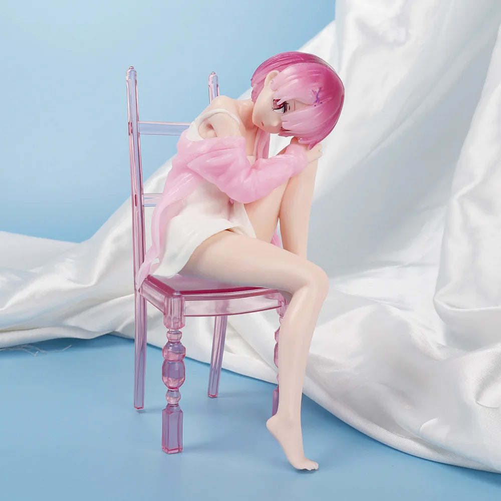 New15cm Anime beautiful girl Figure Pajamas Sitting cross legged on a chair PVC Collection Model