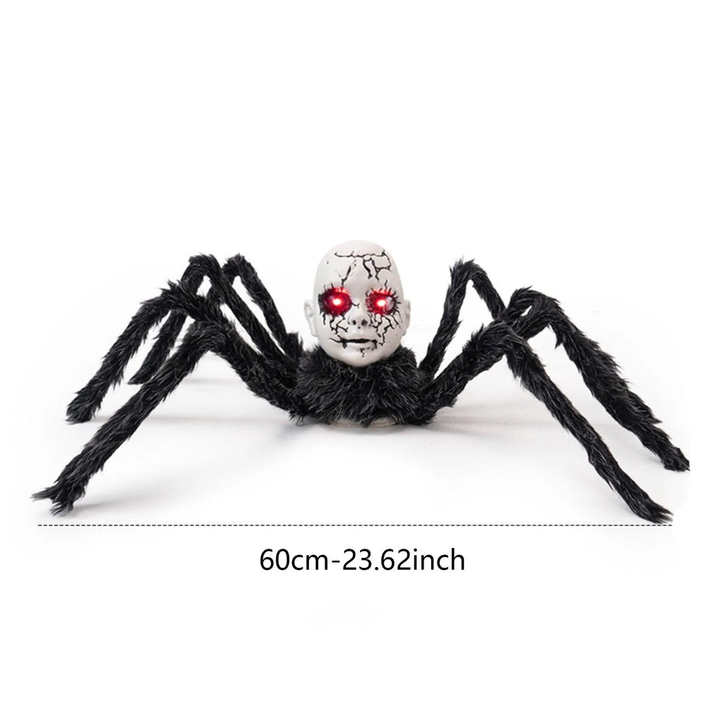 Halloween Animatronic Doll Face Spider Motion Activated Glowing Eyes Sound Control Scary Walking Toy Haunted House Prop
