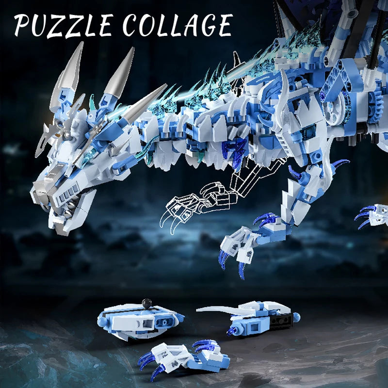 NEW 1646PCS BIG Ice Dragon Building Blocks Animal Model Fire Breathing Dragon Bricks Desktop Display Toys For Kids Gifts Decor