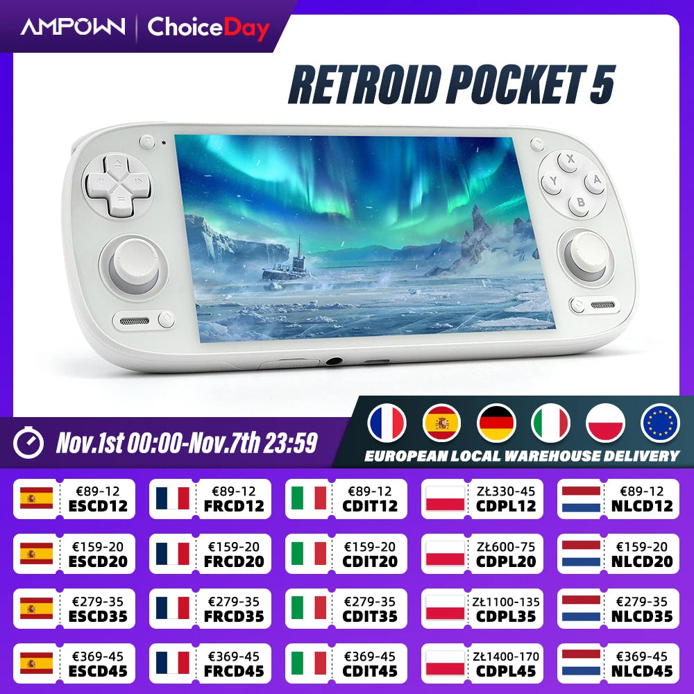 Retroid Pocket 5 Handheld Game Console 5.5'' AMOLED Screen Android13 Joystick RGB Lighting Effect Active Cooling Video Games