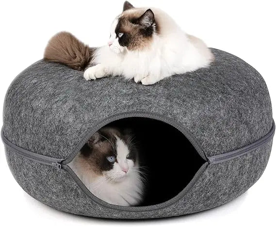 Cat Tunnel,Peekaboo Cave Bed for Indoor Cats,Donut Tunnel for Pet Cat House,Detachable Round Felt & Washable Interior Play Tunne