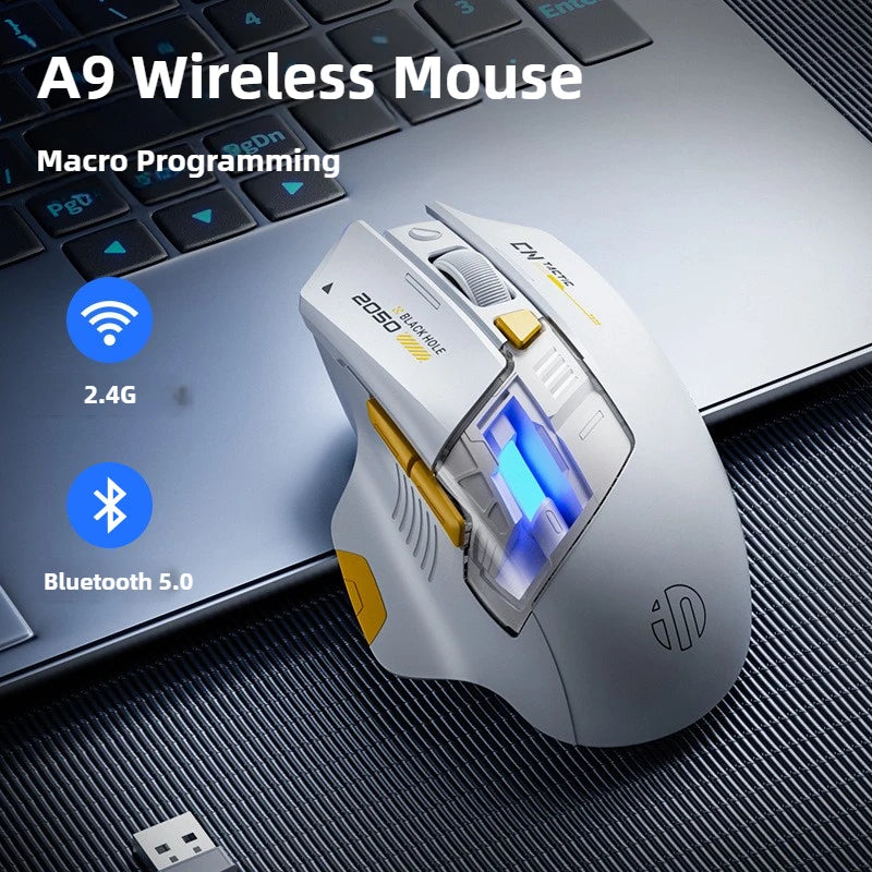 A9 Безжична 2.4G Bluetooth мишка RGB светлинен ефект 12800DPI Регулируема ергономична преносима мишка с индикатор за батерията