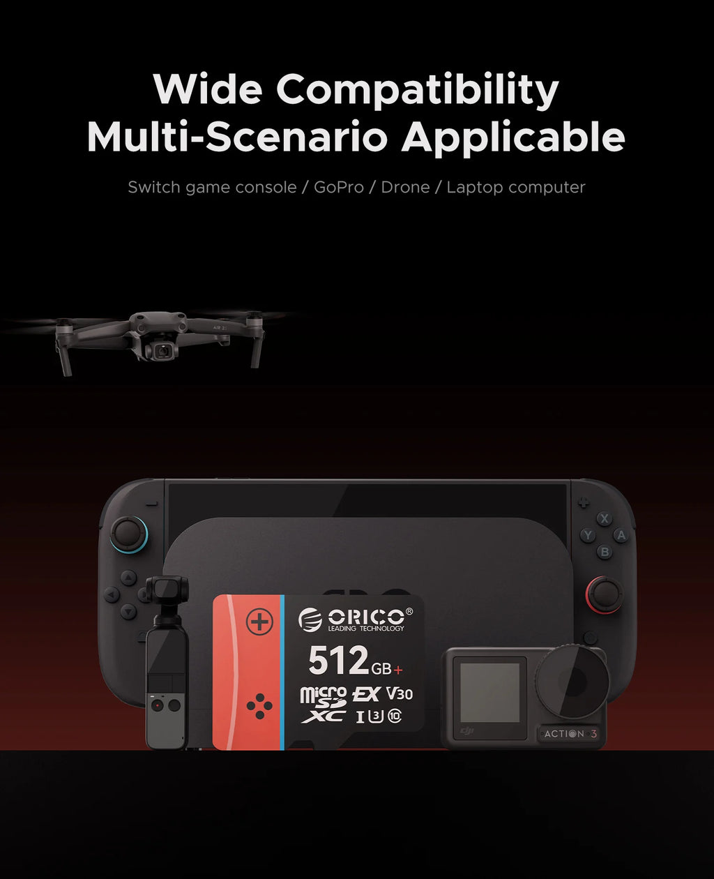 ORICO microSD Express Card  UHS-I, C10, U3, V30, Full HD, 4K, Up to 890 Memory Card for Nintendo-Switch 2 Steam Deck Gaming