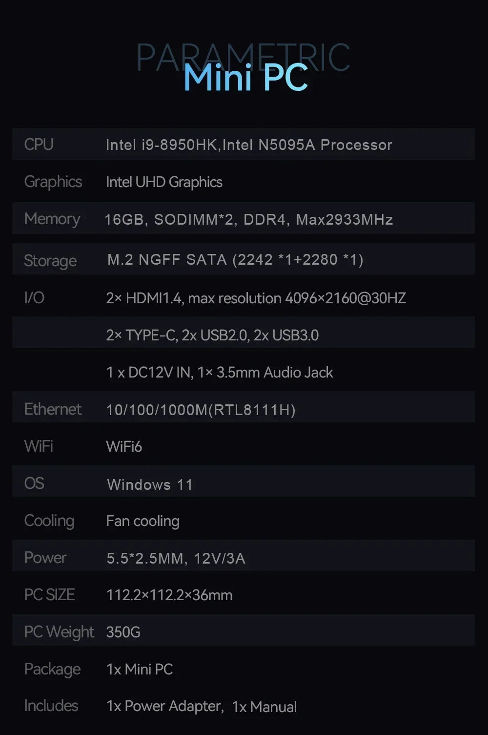 Gaming MINI PC Windows 11 Pro Intel Core i9 8950HK 16GB DDR4 2TB SSD Computer Wifi 6 UHD Grafik 1000Mbps Tragbarer Desktop-PC 