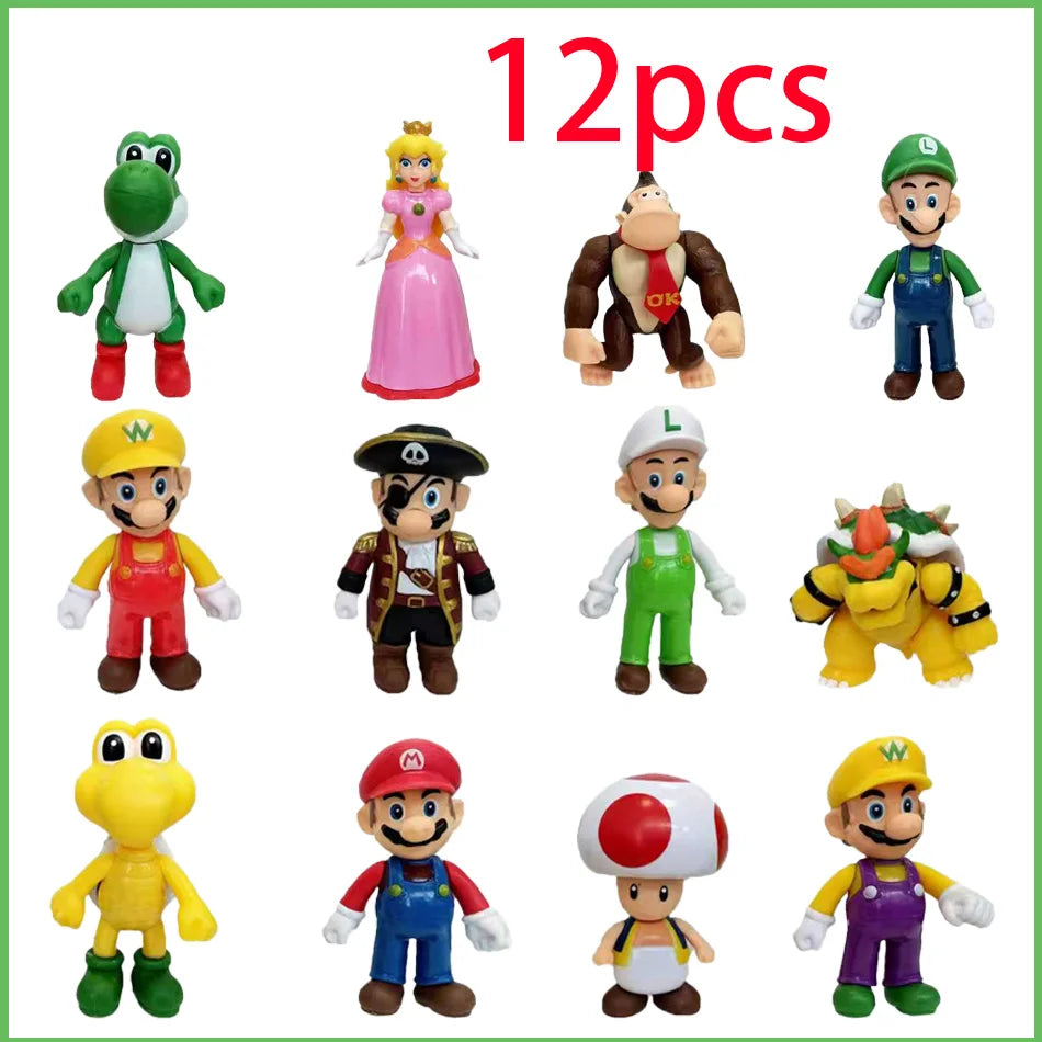 NEW in stock 12CM 12pcs Q Posket Mario SuperMario Dinosaur Doll Handmade Models Cake Decorations Action Figure Gifts for kids