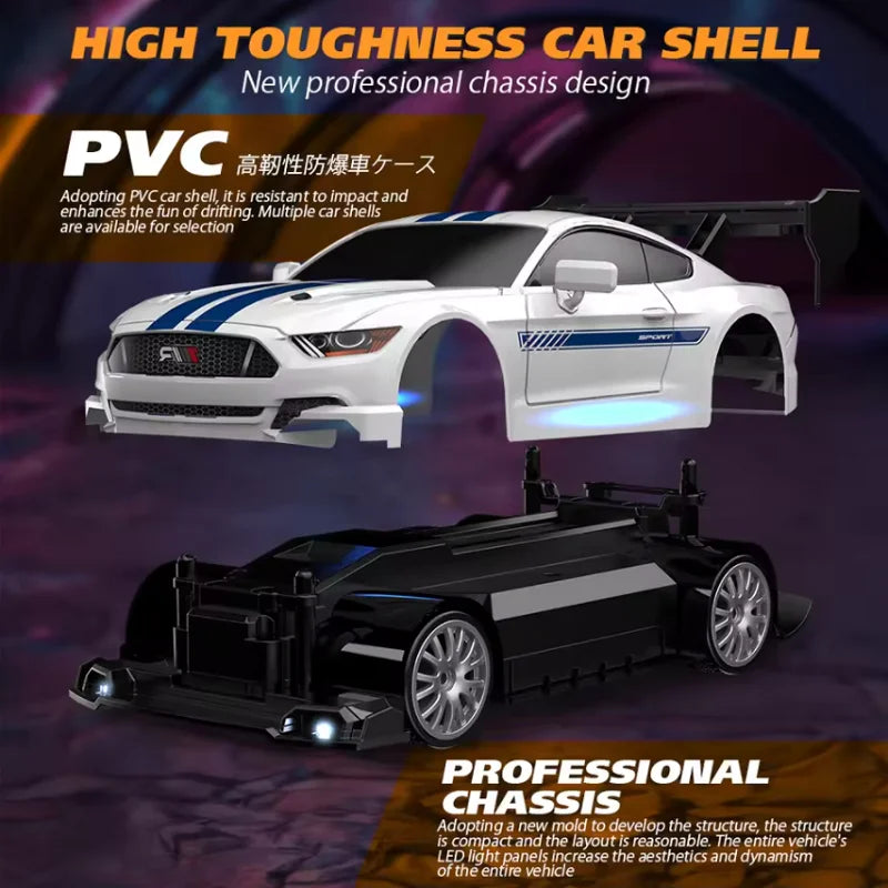 4WD High Speed ​​RC Drift Mustang 1:24 - Ferngesteuertes RC-Rennauto | Austauschbare Reifen | Rennsport-Geschenkspielzeug für Jungen