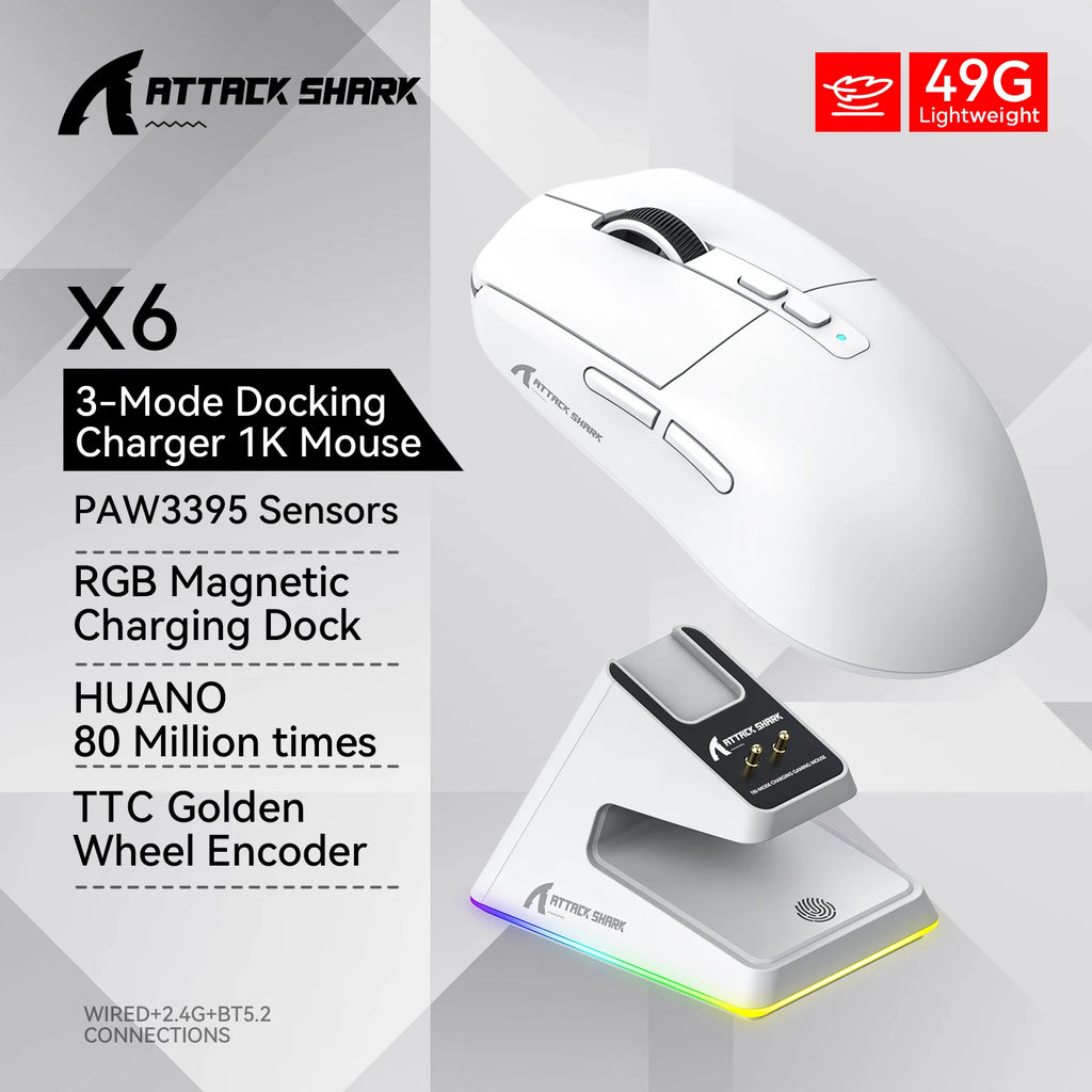 Attack shark X11/X6/X2/X2Pro Gaming-Maus, magnetisch, RGB, PAW3395, Bluetooth, Tri-Mode-Verbindung, kabellose Gamer-Maus, DPI einstellbar