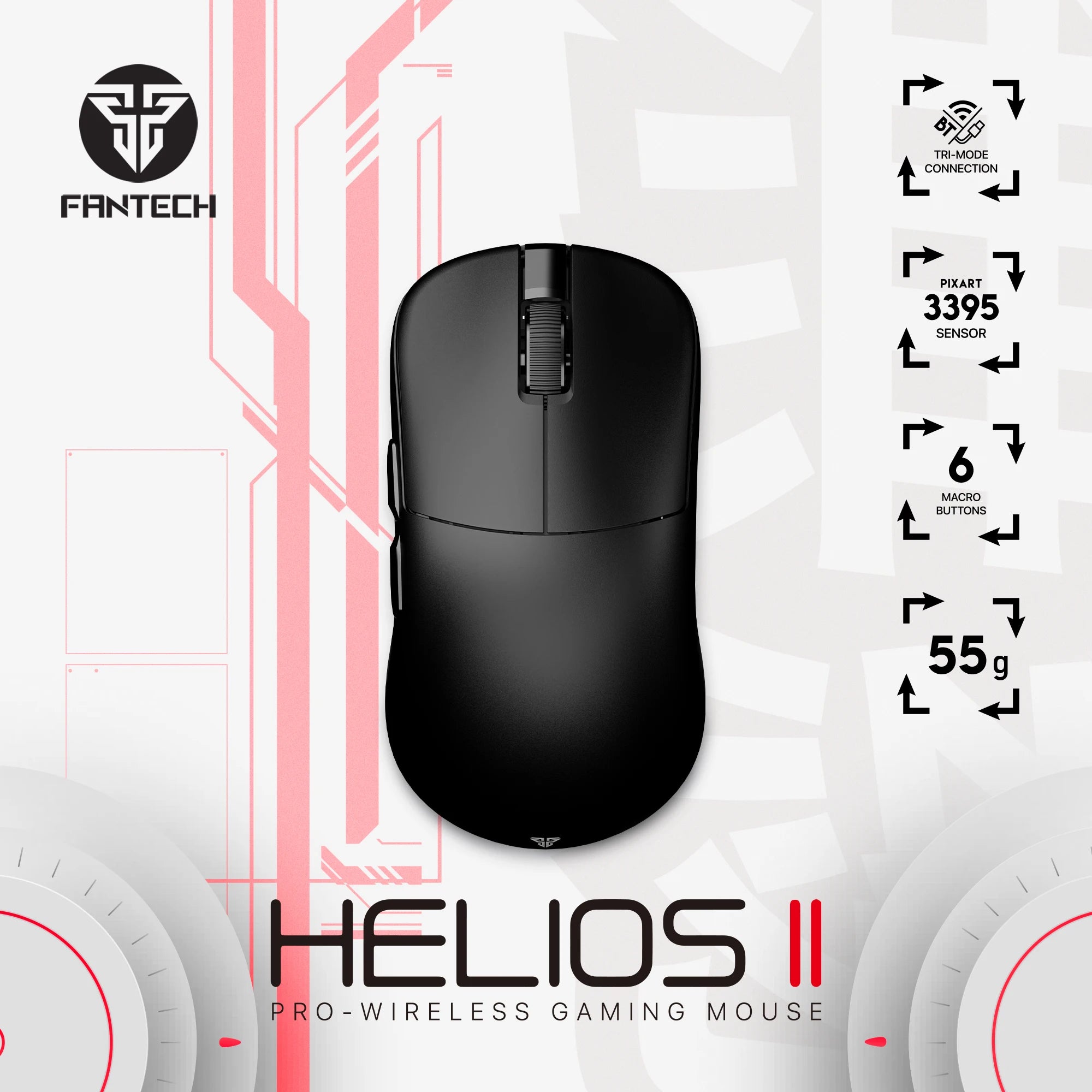 FANTECH HELIOS II XD3v3 Drahtlose und Verdrahtete Gaming Maus PAM3395 TTC Gold Schalter 26000DPI Optische Maus 55g Mäuse für Gamer Maus