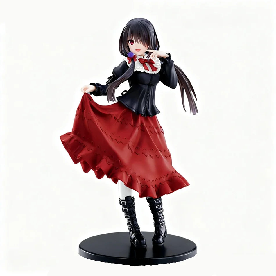 18CM DATE A LIVE Tokisaki Kurumi Anime Figure Cute Girl Model Toy PVC Black Dress Dress Up Standing Model Car Ornaments