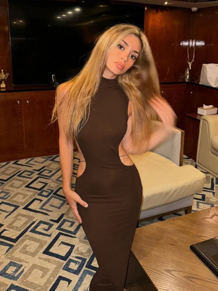 Autumn Release Junior Ankle-Length Sexy High Street Dress M24D62243 Girl Solid Waist Exposure Backless Fashion Robe