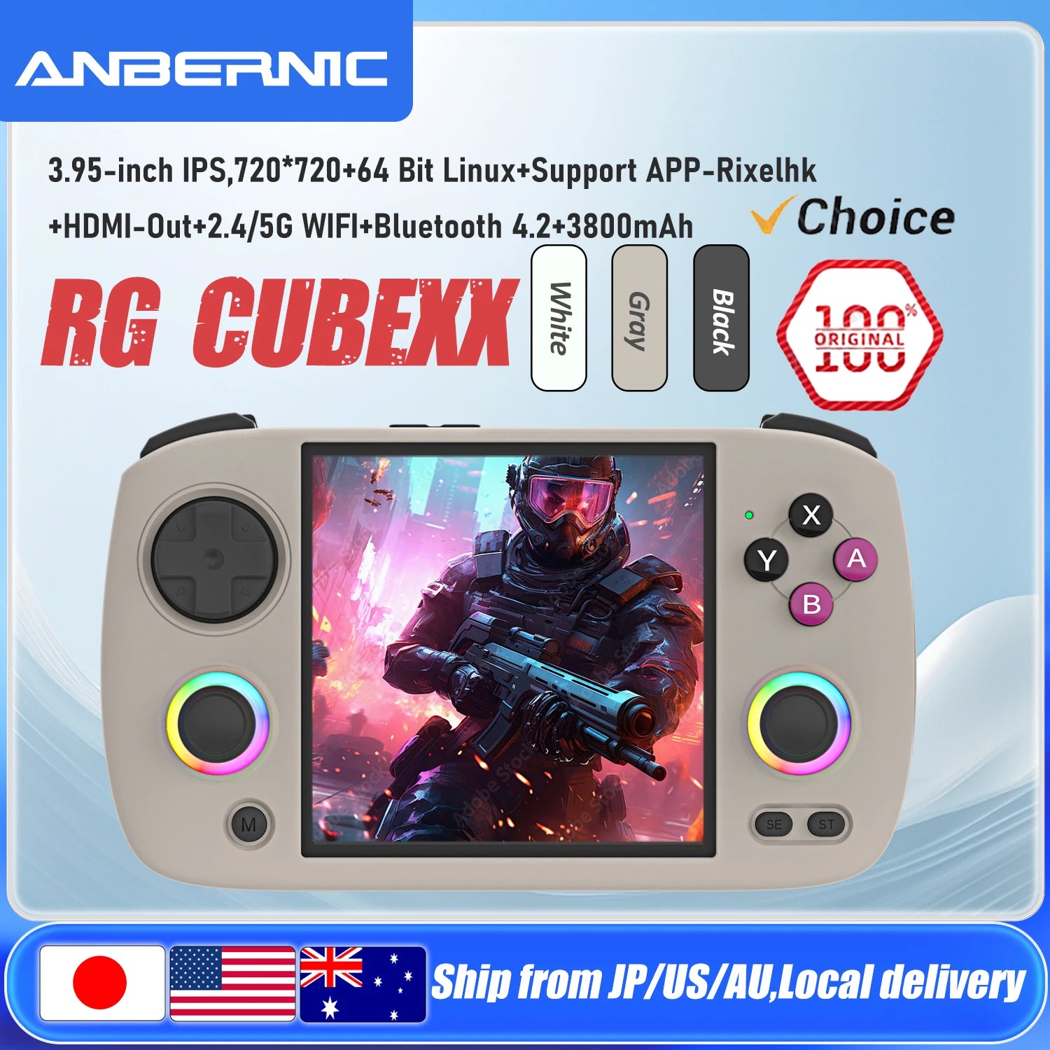 ANBERNIC RG CubeXX Handheld Game Console 3.95 Inch IPS Screen 64 Bit Linux System Supports 5G WiFi Bluetooth TV HD Out RGCUBEXX