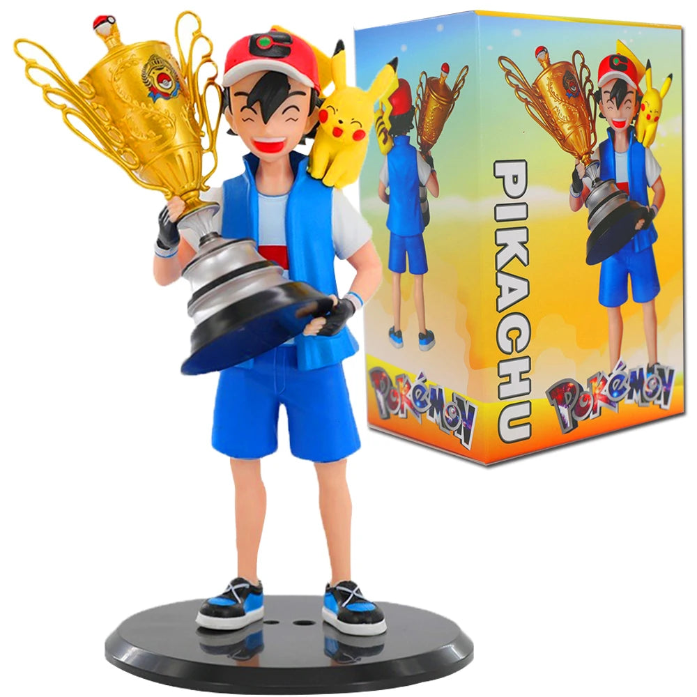 Pokemon Ash Ketchum Pikachu Champion Standing Standing Standing GK Model Anime Action Figure Pocket Monsters Toys Desktop Accessories 18CM