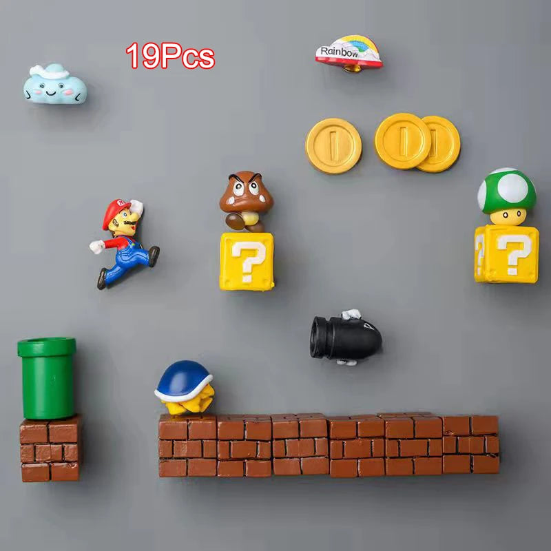 Super Ma Bros DIY Fridge Scene 3D Magnets Refrigerator Decoration Bullet Mushroom Turtle Wall Sticker Set Home Collection Gift