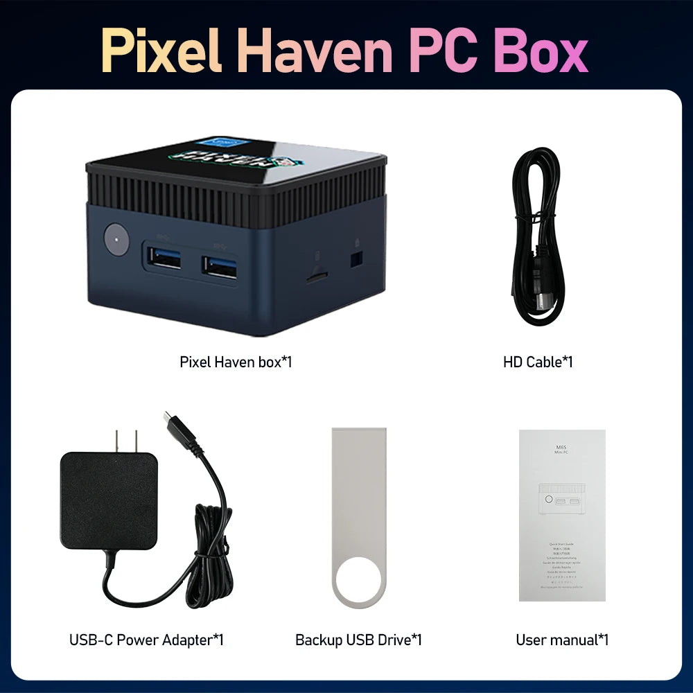 JMachen Pixel Haven Mini PC Box  Intel N100 with 38200+Games for PS3/2/1/PSP/MAME/Wii Plug and Play Windows 11&Retrobat&Playnite