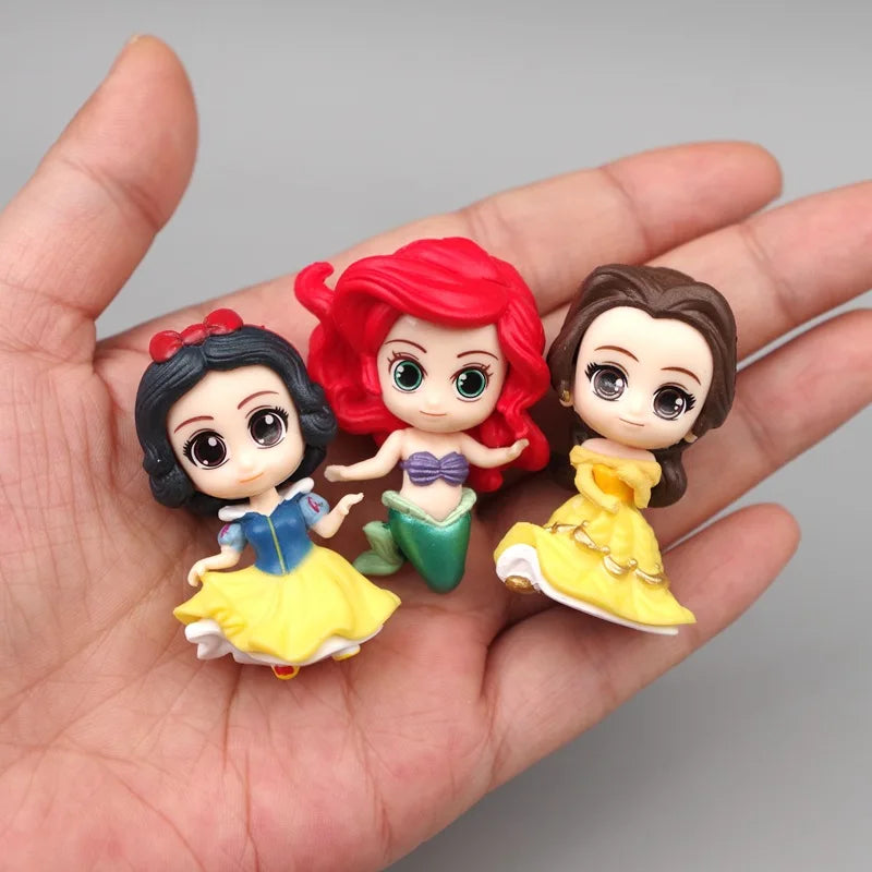 6PCS Set Princess Figure Snow White Ariel Ella Cinderella Belle Tangled Princess Mini Figure Cake Model Doll Kawaii Cue Gifts