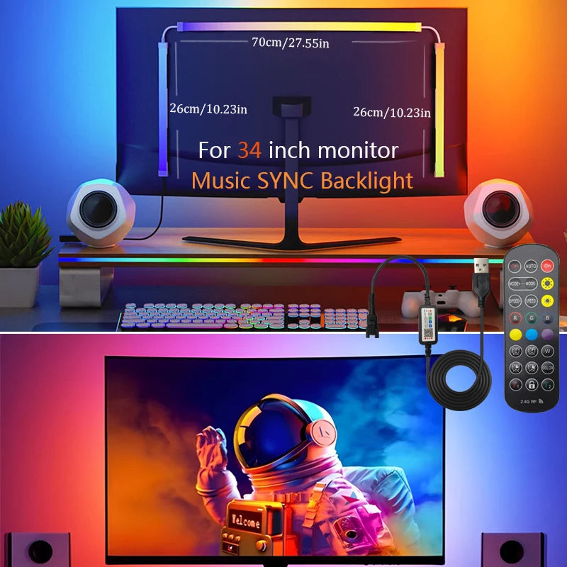 Smart Game PC Screen SYNC Backlight USB RGBIC LED Strip Light Color Picking Lamp Tape for Computer Monitor Gaming Room Decor