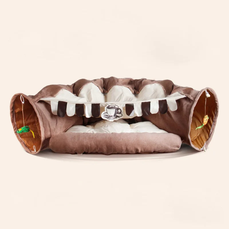 Cat Beds House 3 in 1 Round Funny Soft Warm Plush Cat Bed Cat Tunnel Toy for Small Dogs Basket Kittens Bed Mat Kennel Pet Nest
