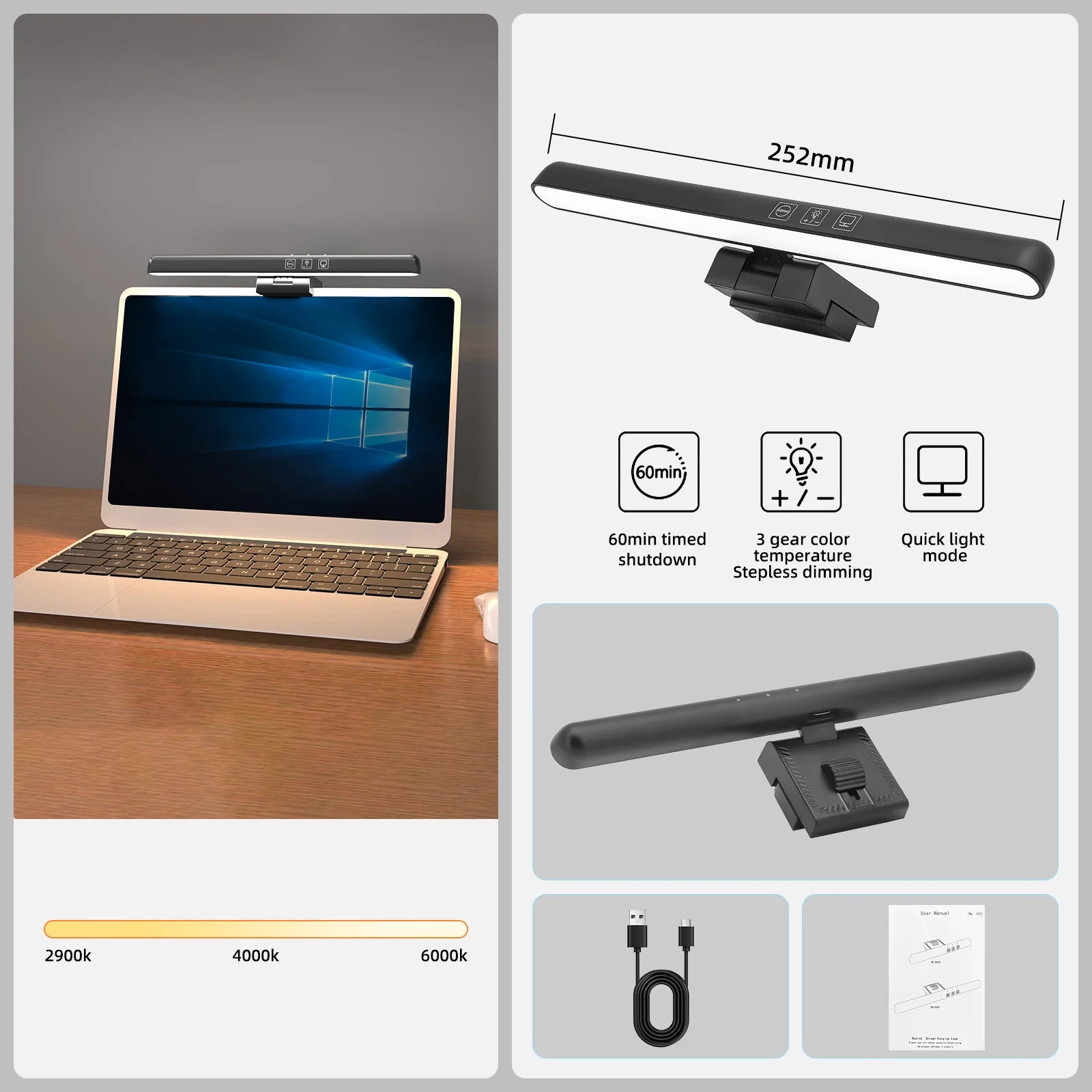 RGB Curved Screen Monitor Light Bar Stepless Dimming Screen Hanging Light Atmosphere LED Laptop Computer Table Lamp Bar Monitor