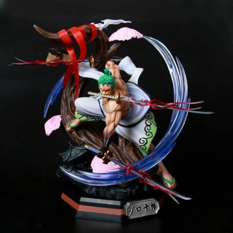 39cm One Piece Roronoa Zoro Mad Tiger Gk Statue Wano Country Kimono Three Sword Style Glowing Boxed Collectible Action Figure