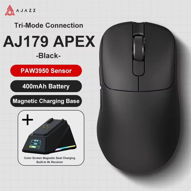 AJAZZ AJ179 APEX PAW3950 3000DPI 8Khz Kabellose Gaming-Maus Rechtshänder Ergonomische Maus mit RGB-Magnetbildschirm-Ladestation